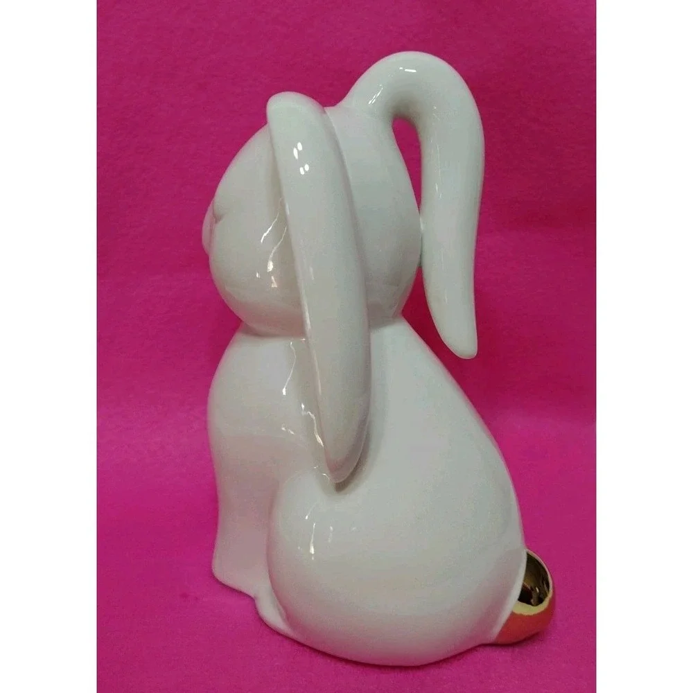 Pier 1 White Ceramic Bunny Rabbit Gold Ears, Nose & Tail